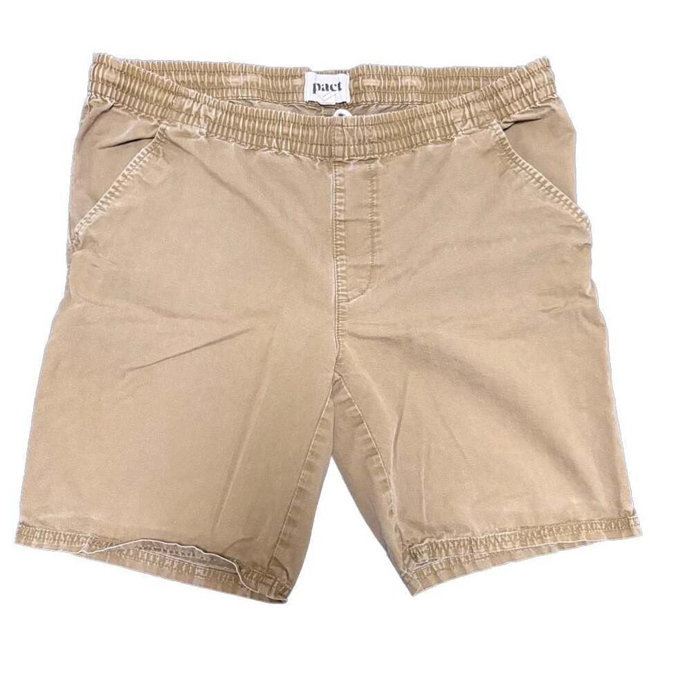 Pact Organic Cotton Elastic Waist Shorts Tan Size M Hiking Biking Gorpcore